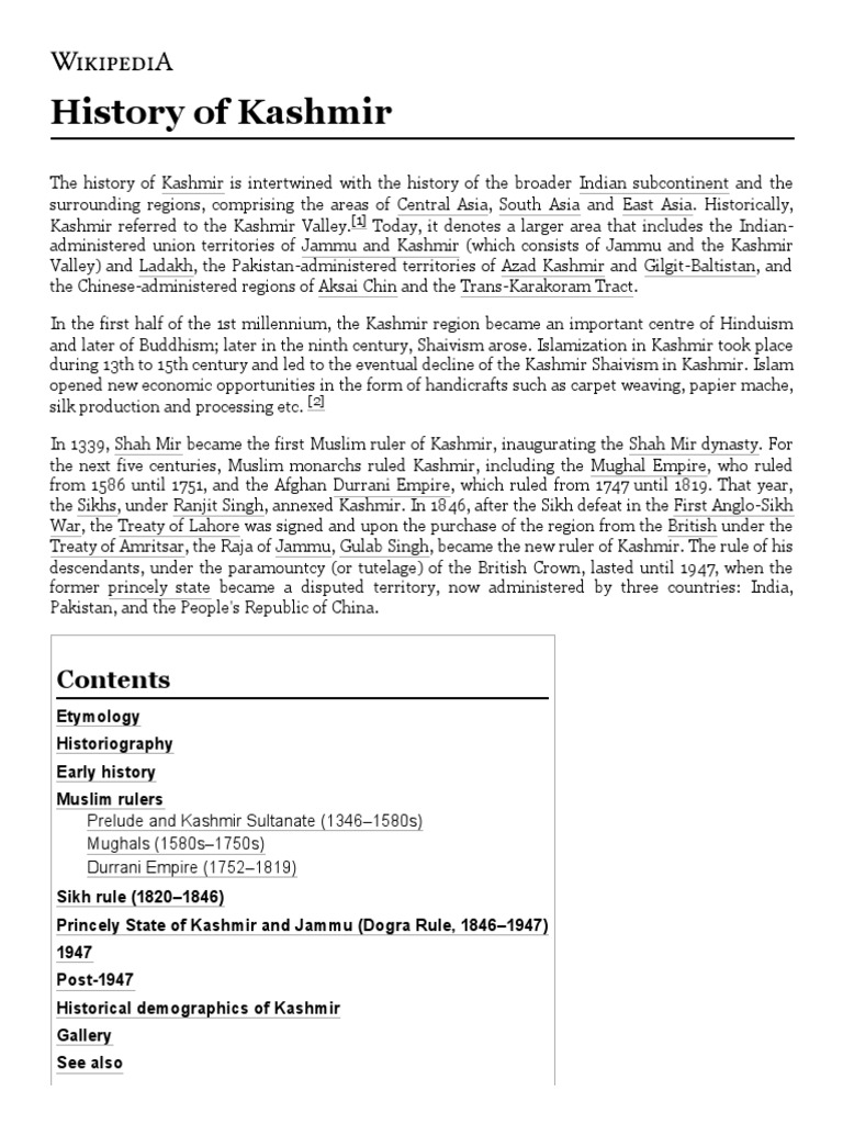 A Comprehensive History of Kashmir from Ancient Times to Modern Day