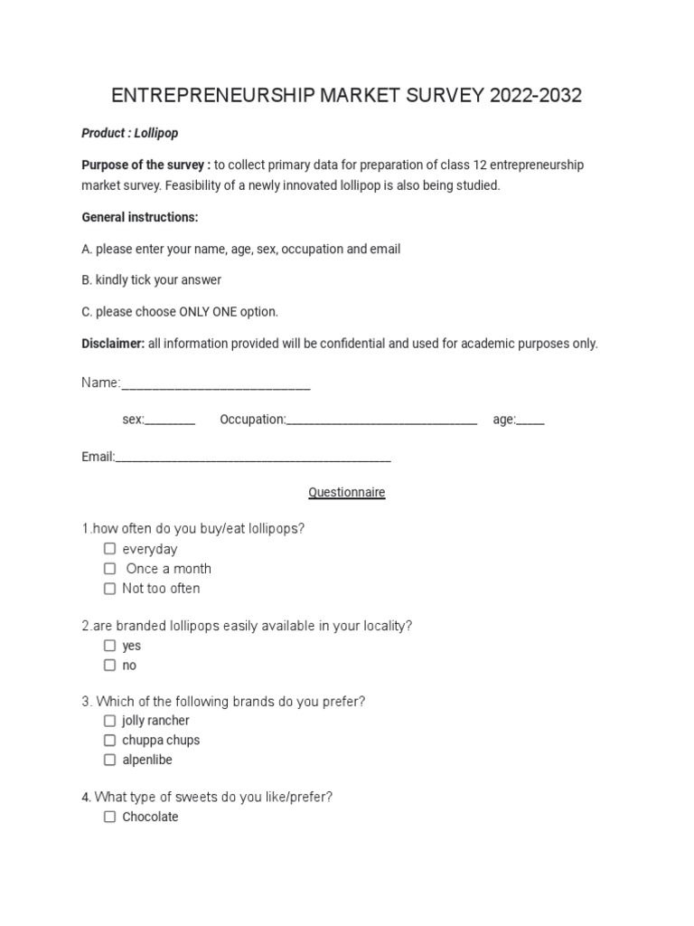 Entrepreneurship market survey 2022 2032 pdf candy fruit