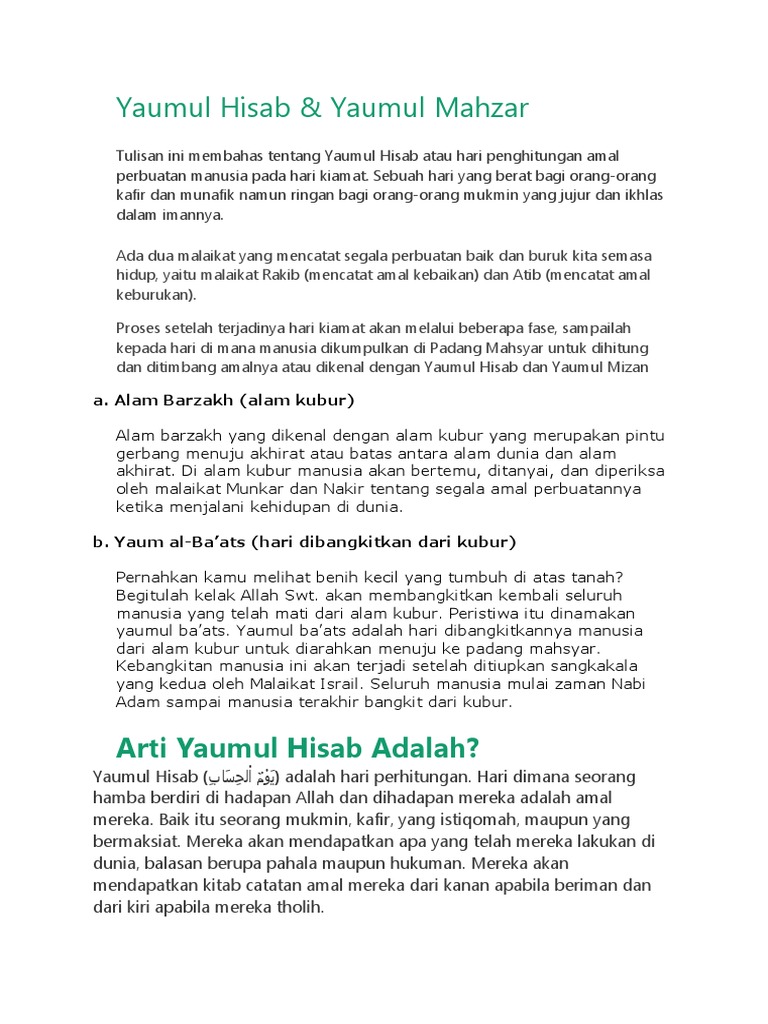 Pengertian Yaumul Hisab | PDF