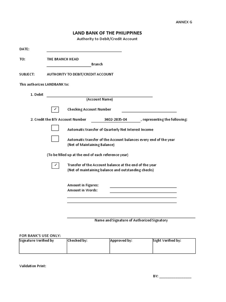 Authority to Debit/Credit Form | PDF | Finance & Money Management