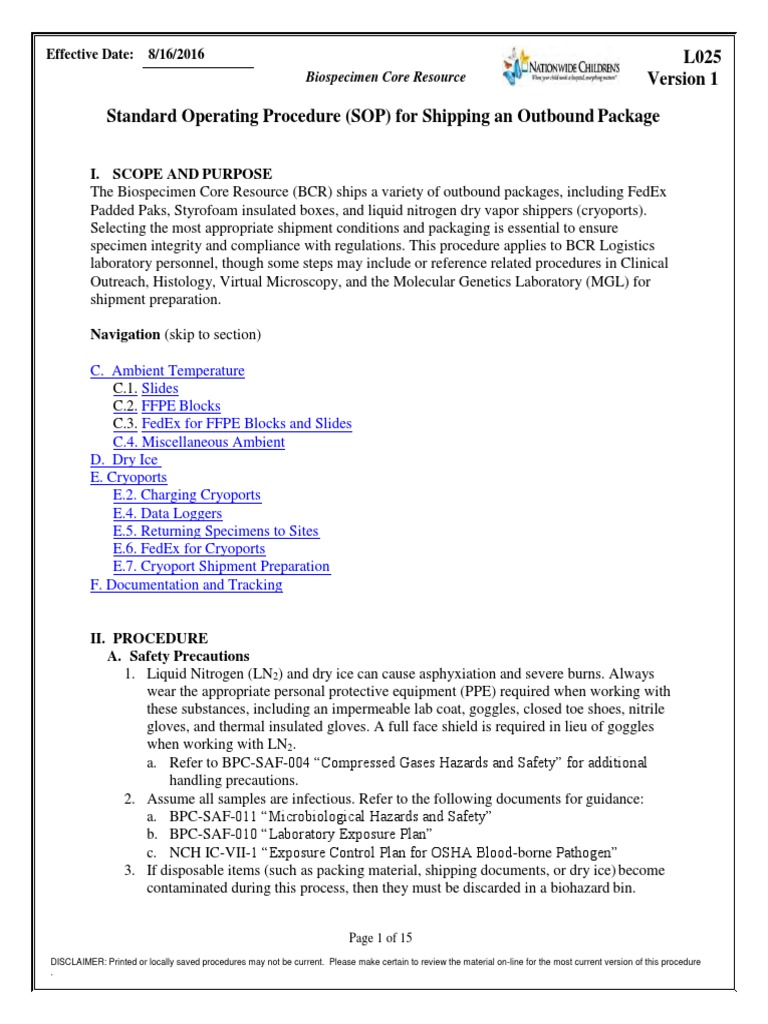 Standard Operating Procedure (SOP) For Shipping An Outbound Package