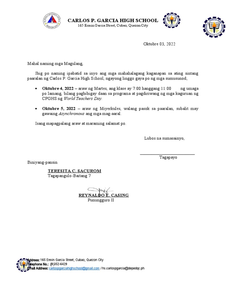 Liham Pagpapabatid | PDF
