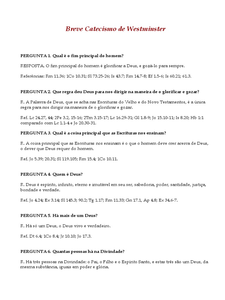 Breve Catecismo de Westminster PDF Sacramentos Batismo