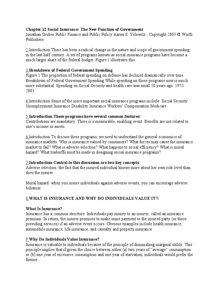 Chapter 12 Social Insurance | PDF | Insurance | Adverse Selection