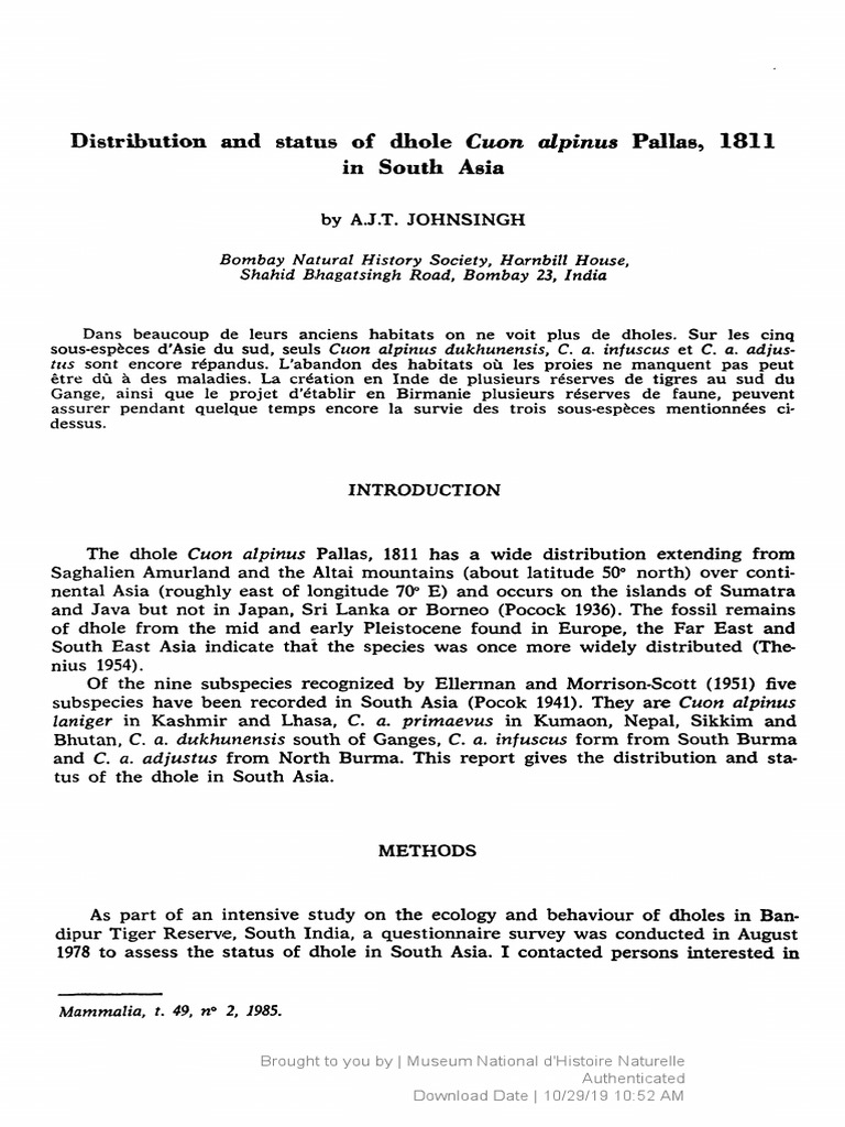 Dhole Distribution in South Asia | PDF | Tiger | Environmental Protection