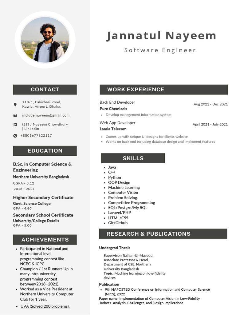 J Nayeem Software Engineer CV | PDF | Software Development | Computing