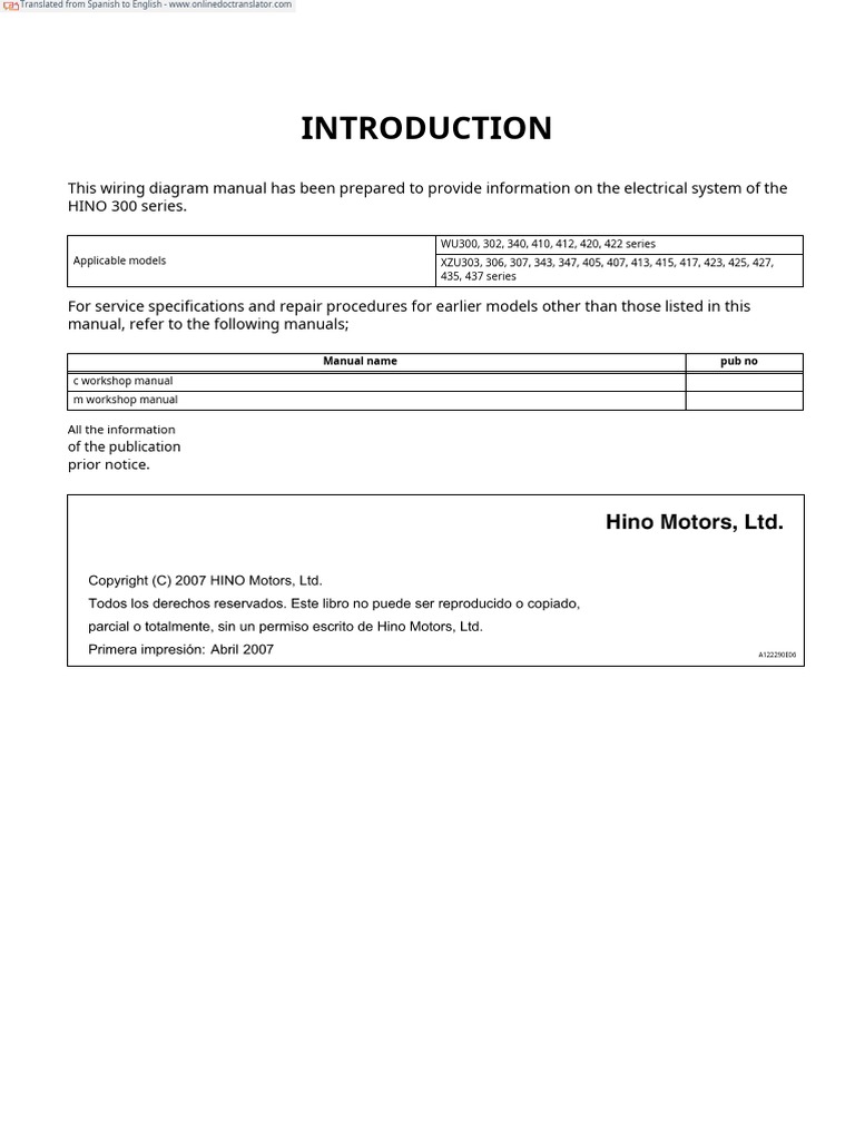 Hino 300 S1 YXZE16C Manual 1 Electrical Wiring Diagrams English | PDF