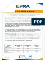 Maximum Wholesale and Retail Petroleum Prices in Kenya For The Period 15th Nov - 14th Dec 2020