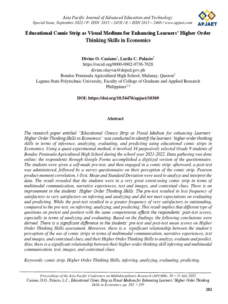 Educational Comic Strip As Visual Medium For Enhancing Learners' Higher ...