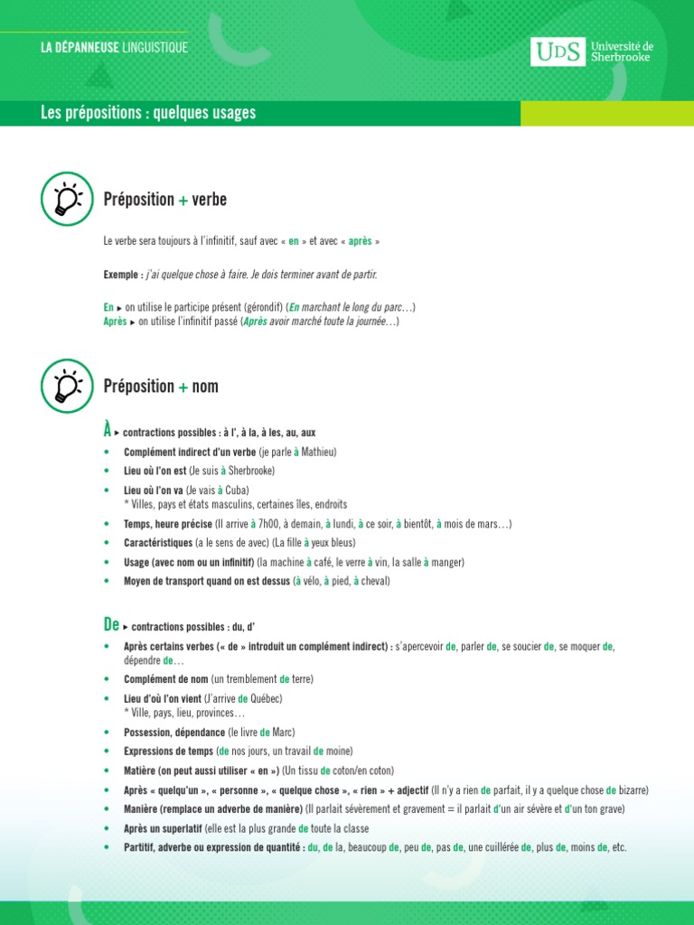 Usages des prépositions en français | PDF | Verbe | Adposition