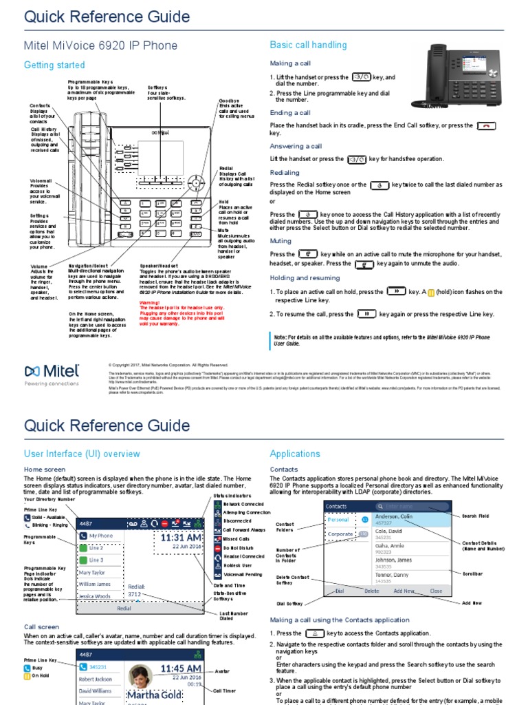 Mitel MiVoice 6920 IP Phone Quick Reference Guide PDF Voicemail