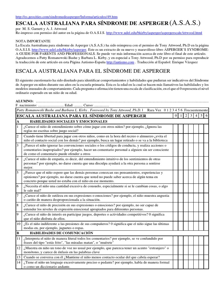 Escala Australiana | PDF | Síndrome de Asperger | Las emociones
