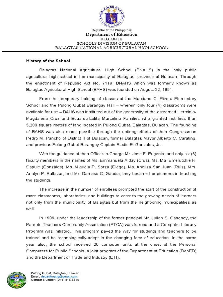 History of The School | PDF