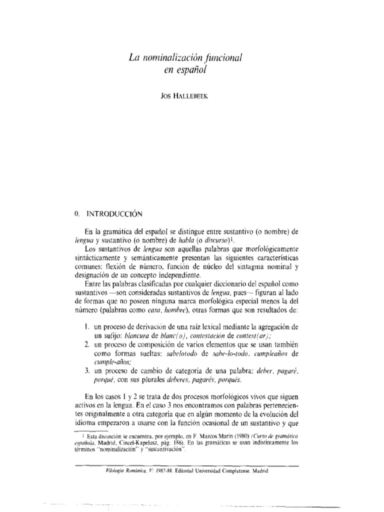Nominalización funcional en español | PDF | Adjetivo | Género gramatical