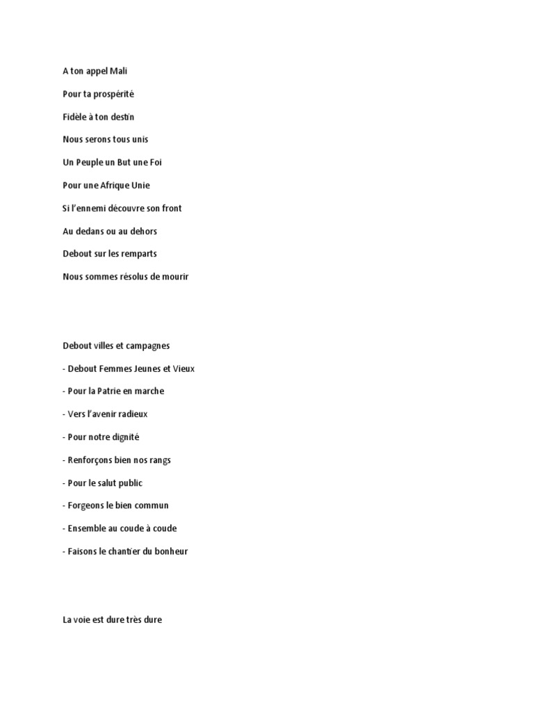Hymne Et Po me Pour Le Mali Unifi PDF
