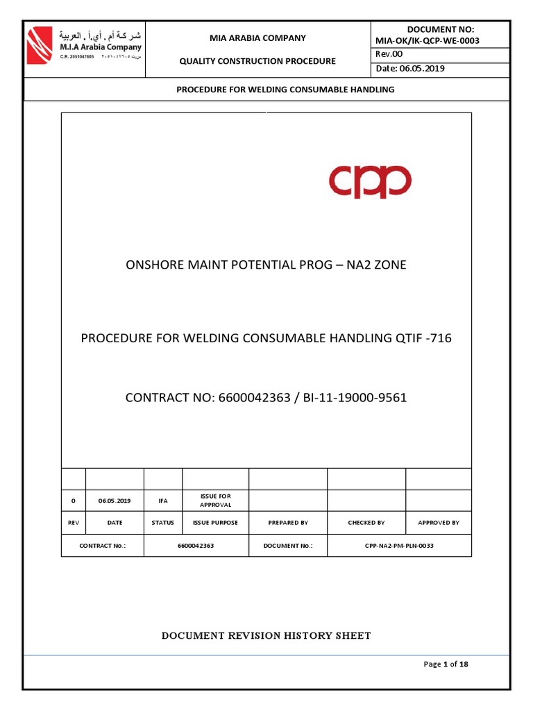 CPP-NA2-PM-PLN-0033 Procedure For Welding Consumable Handling | PDF ...
