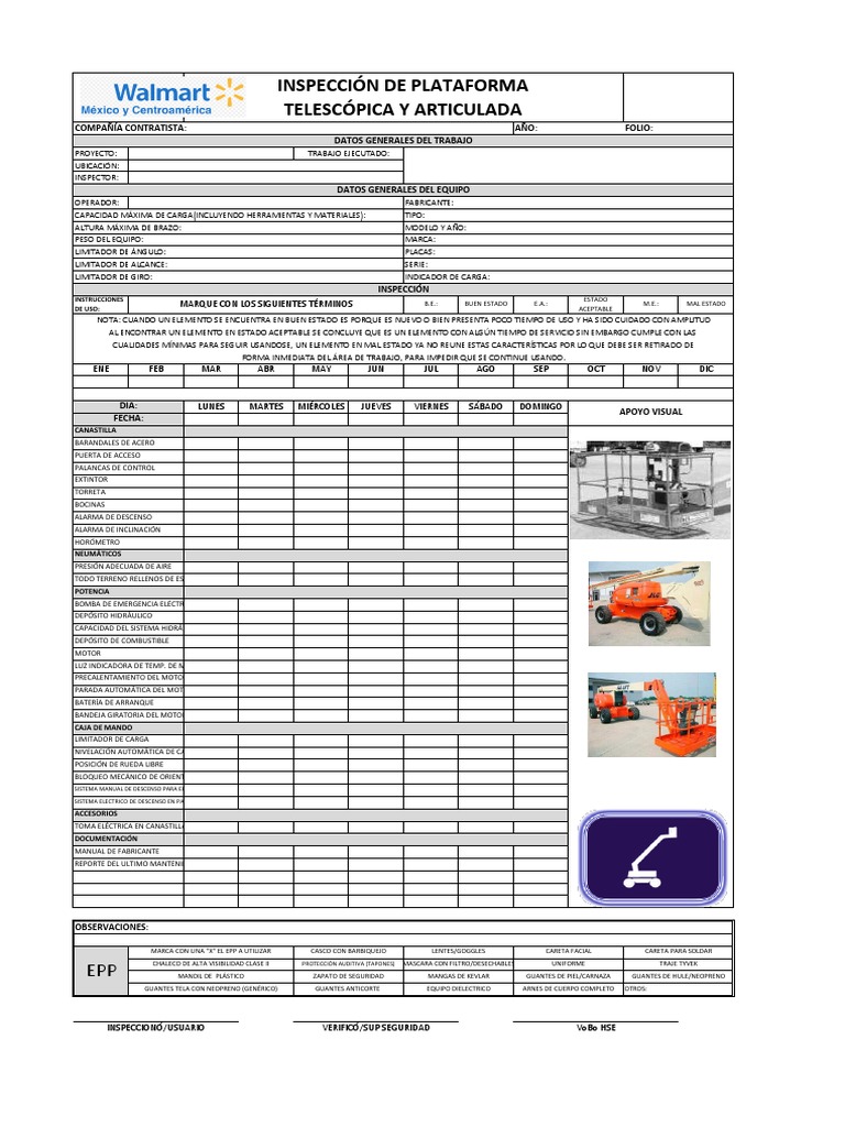 Formato - Inspección de plataforma de elevación articulada | PDF ...