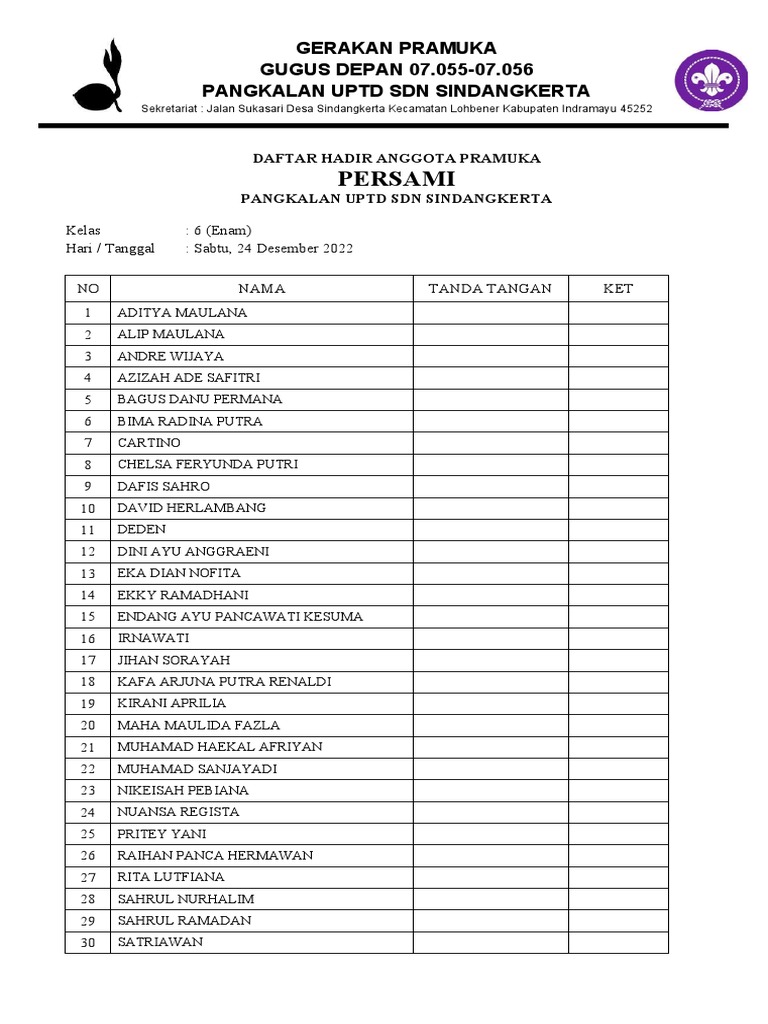 Daftar Hadir Persami | PDF