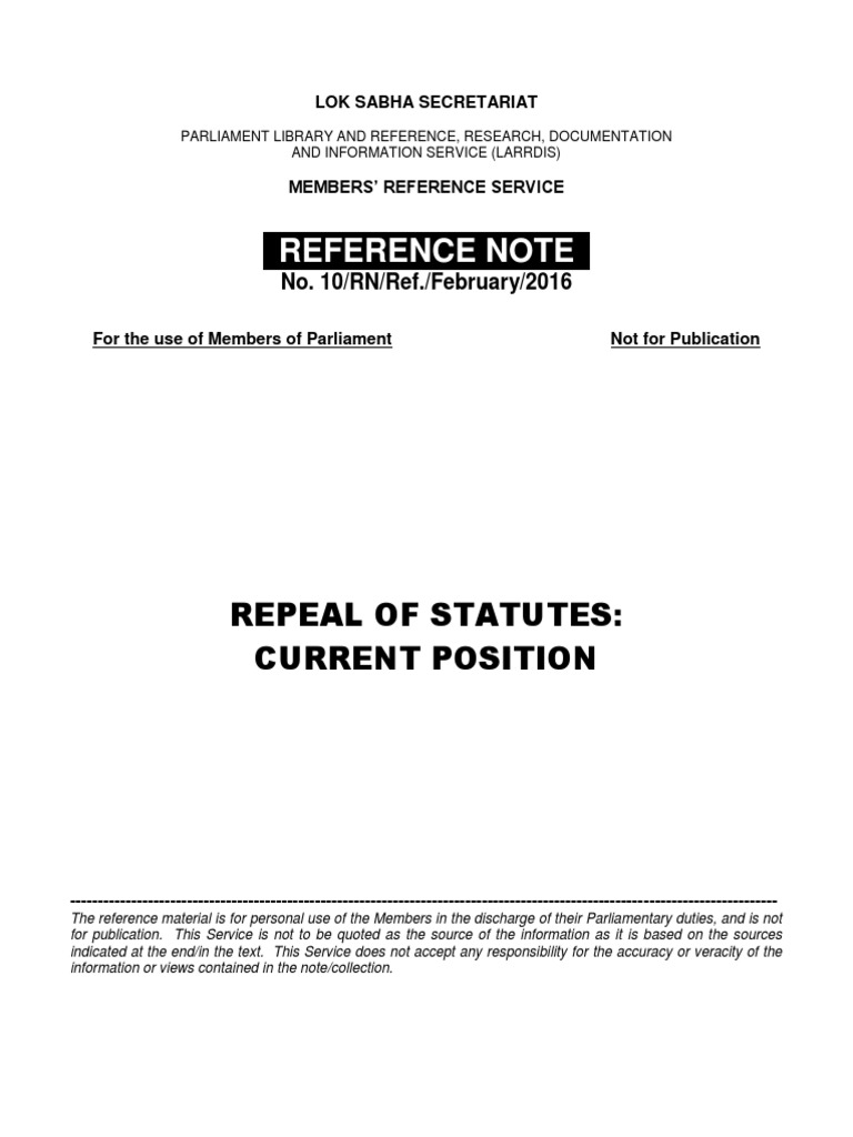 Repeal of Statutes Current Position PDF Repeal Act Of Parliament