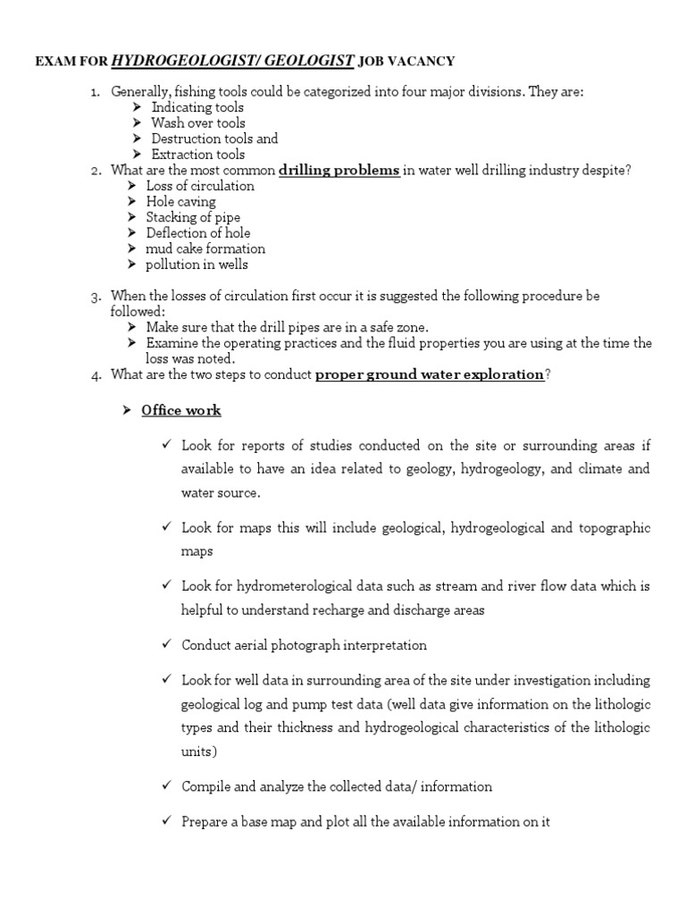Exam For Hydrogeologist (2005) PDF Aquifer Hydrogeology