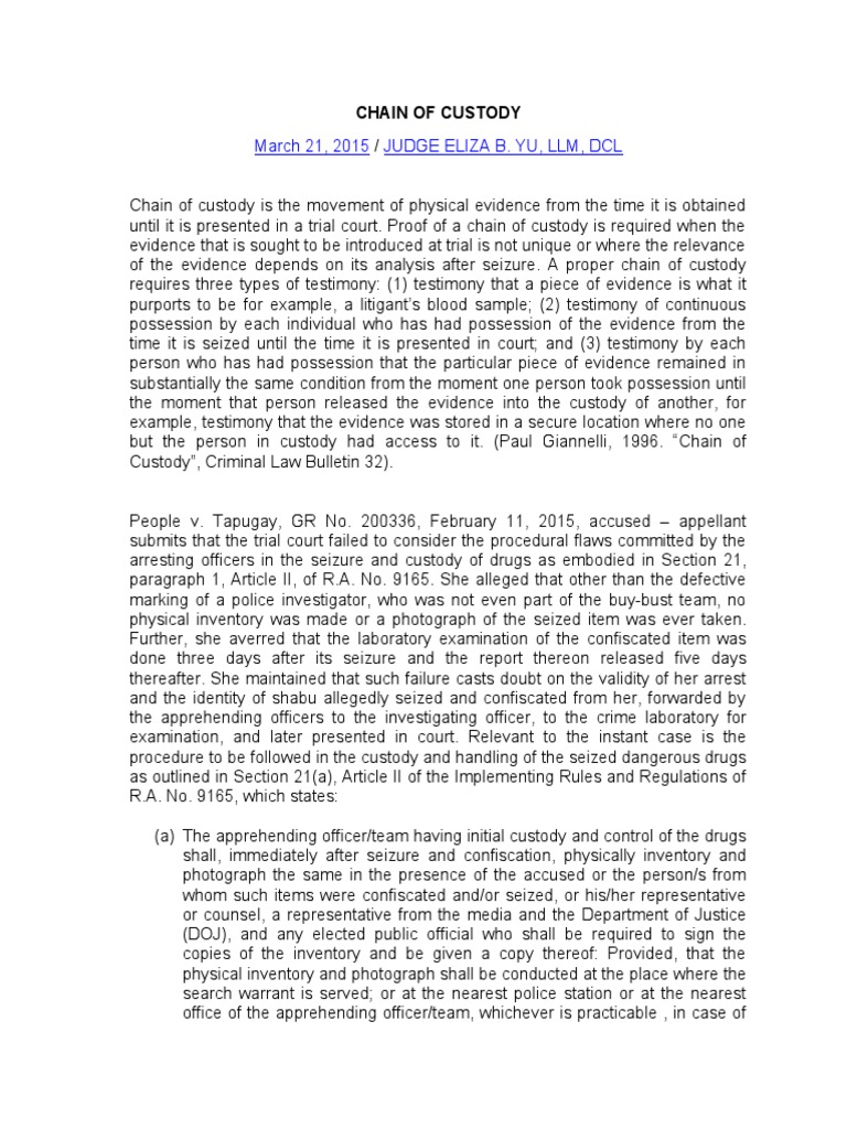 Chain of Custody | PDF | Arrest | Search And Seizure