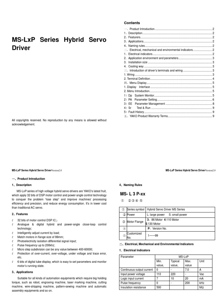 MS-L3P-L4P Servo-Stepper Driver | PDF | Electric Motor | Menu (Computing)