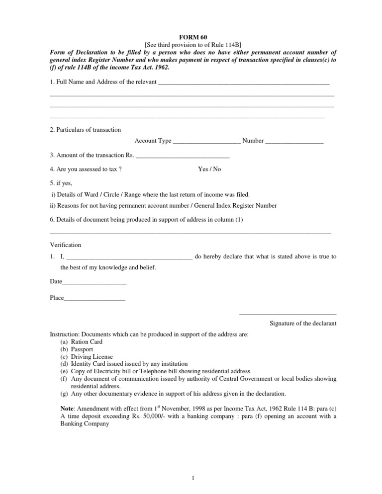 Form 60 Declaration for Income Tax | PDF