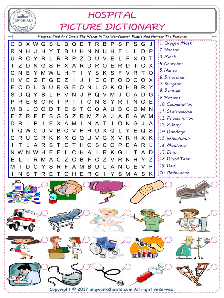 Hospital Find and Circle The Words in The Wordsearch Puzzle and Number