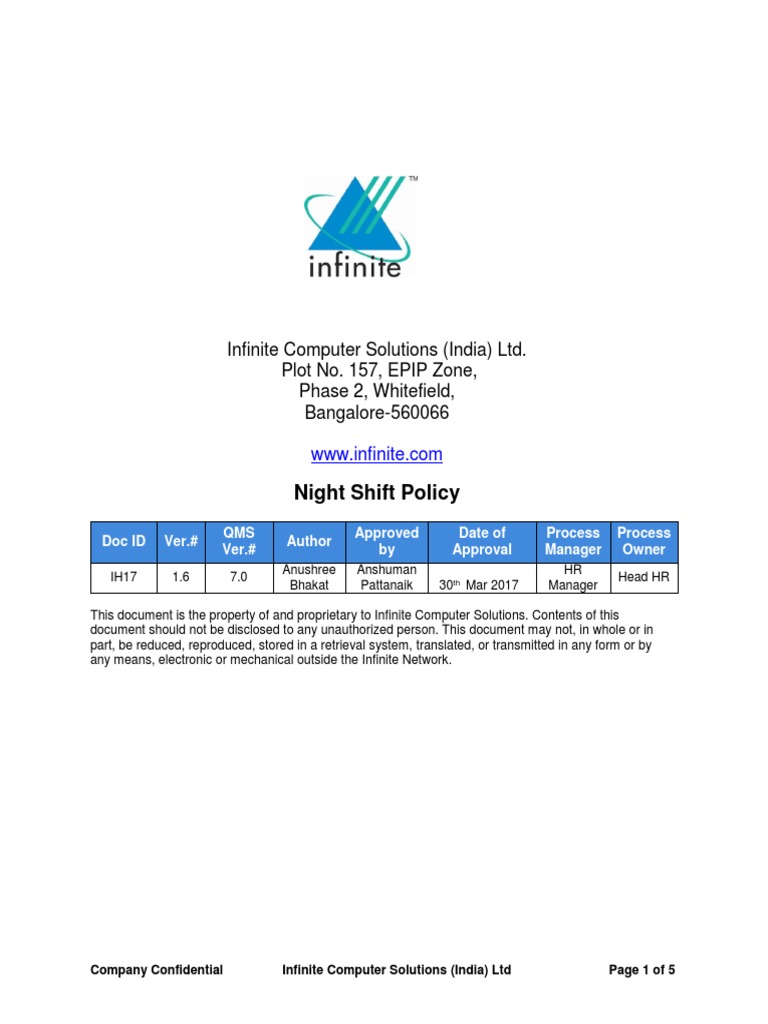 Night Shift Policy PDF Employment Economies
