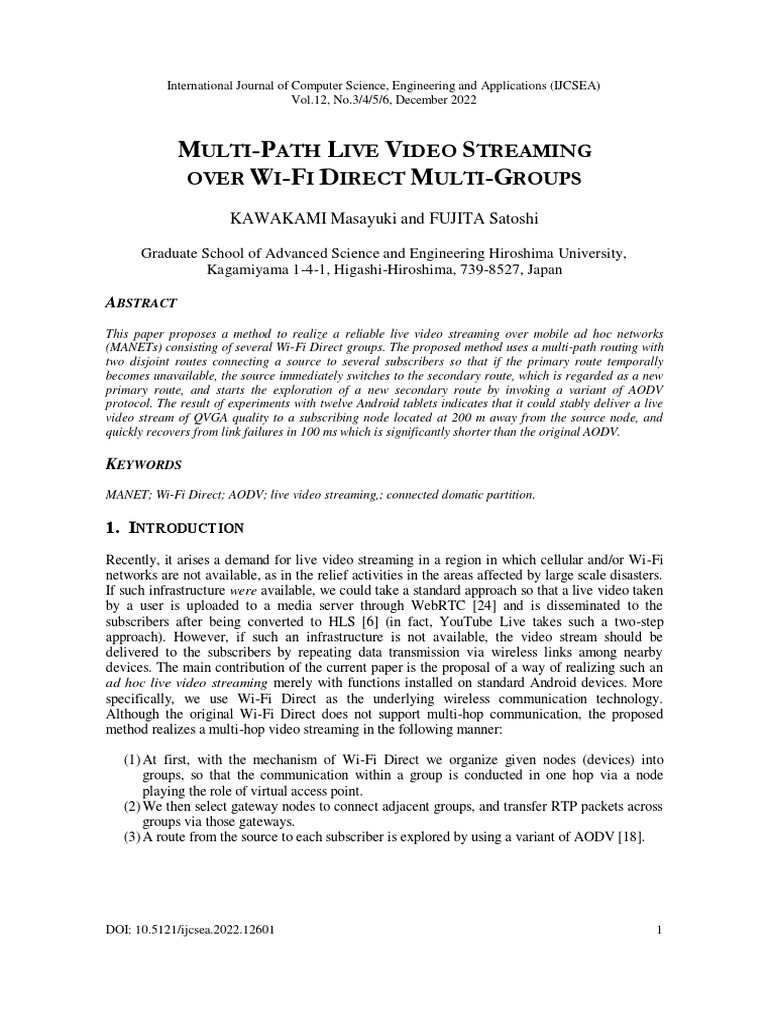 MultiPath Live Video Streaming Over WiFi Direct MultiGroups PDF