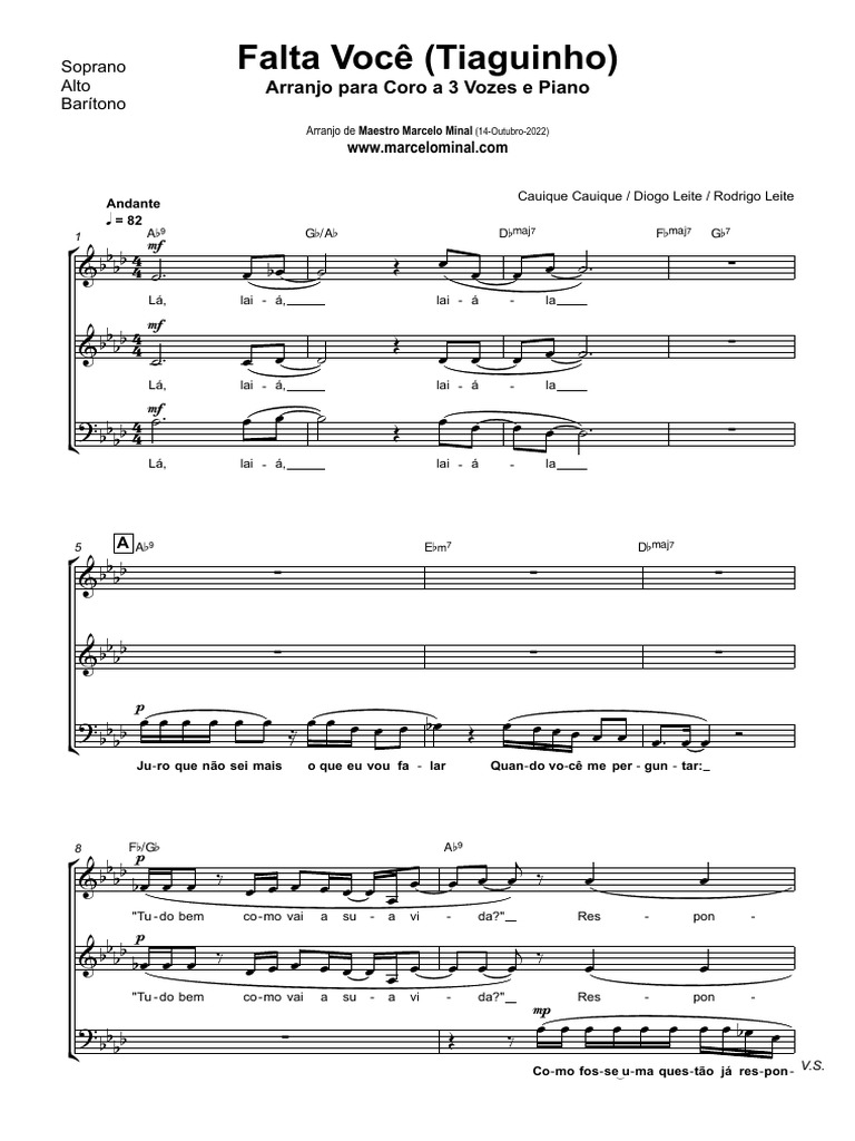 Arranjo Falta Você Thiaguinho Parte Do Coro Pdf