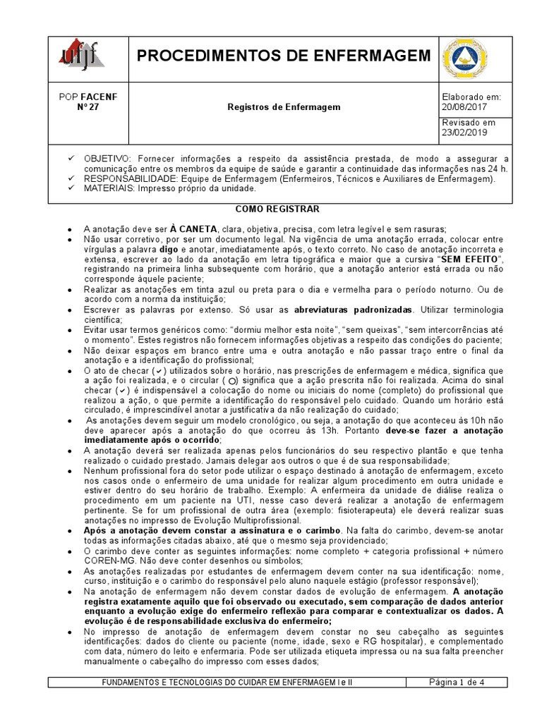 Registro de Enfermagem: Diretrizes e Exemplos | PDF | Enfermagem ...