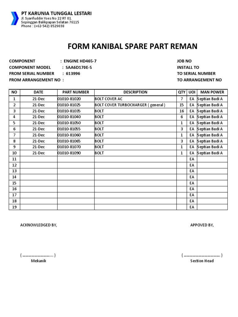 Form Swap Spare Parts | PDF