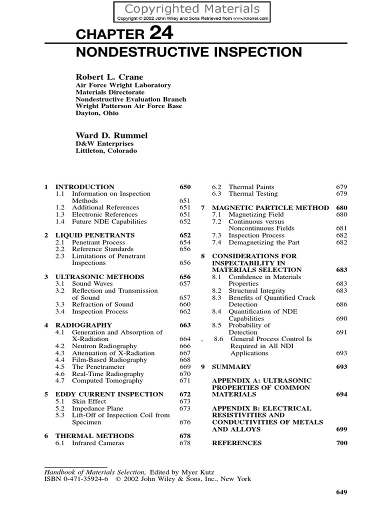 Nondestructive Inspection Book 1 PDF Waves Nondestructive Testing