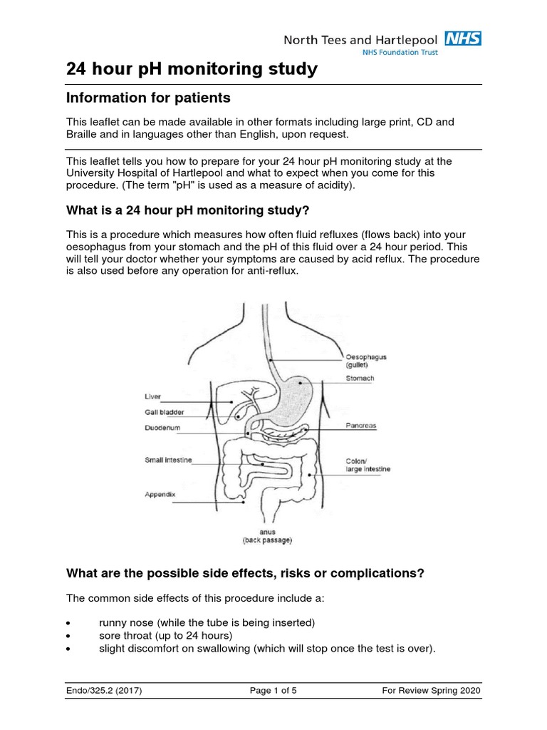 Endo3252 24 Hour PH Monitoring Study PDF Gastroesophageal Reflux