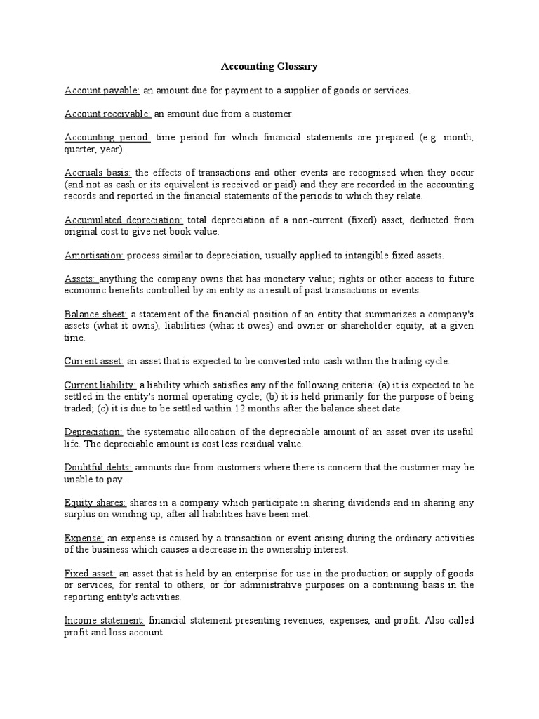 Accounting Glossary | PDF | Balance Sheet | Revenue