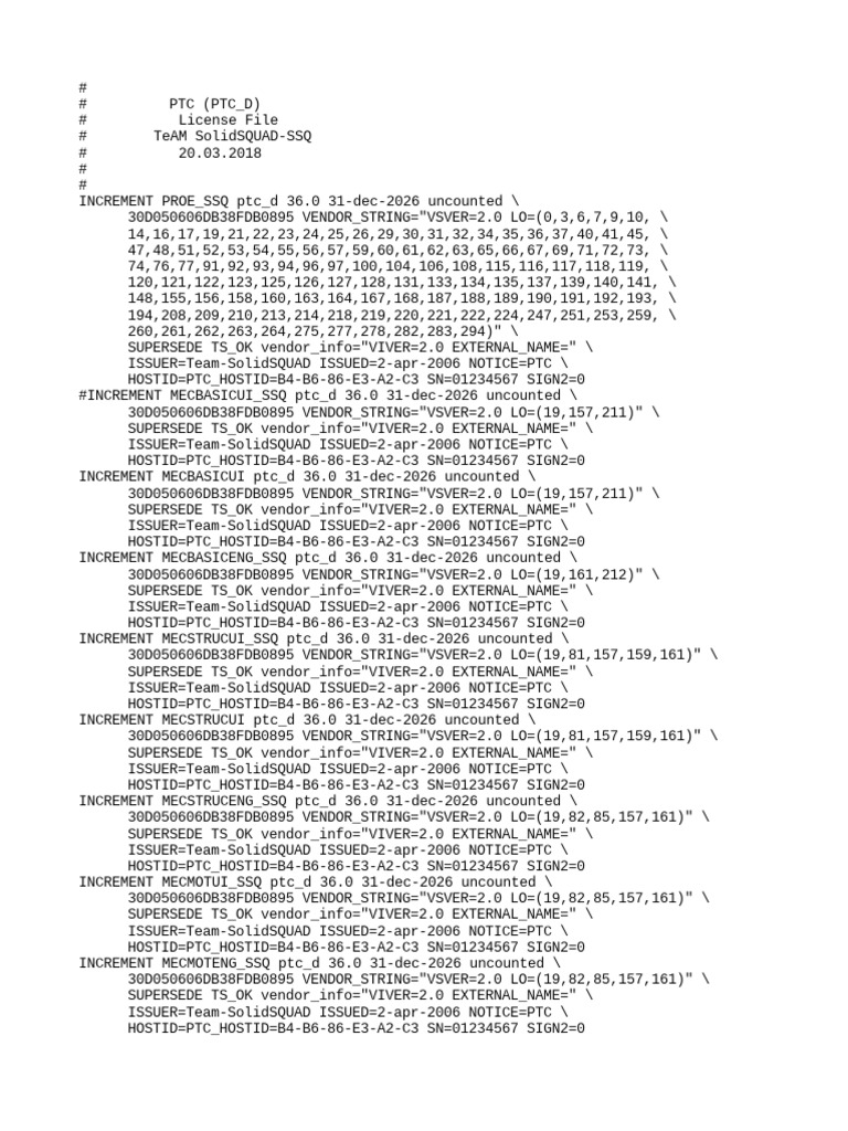 PTC License File for SolidSQUAD-SSQ | PDF