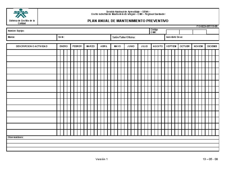 Plan Anual De Mantenimiento Preventivo