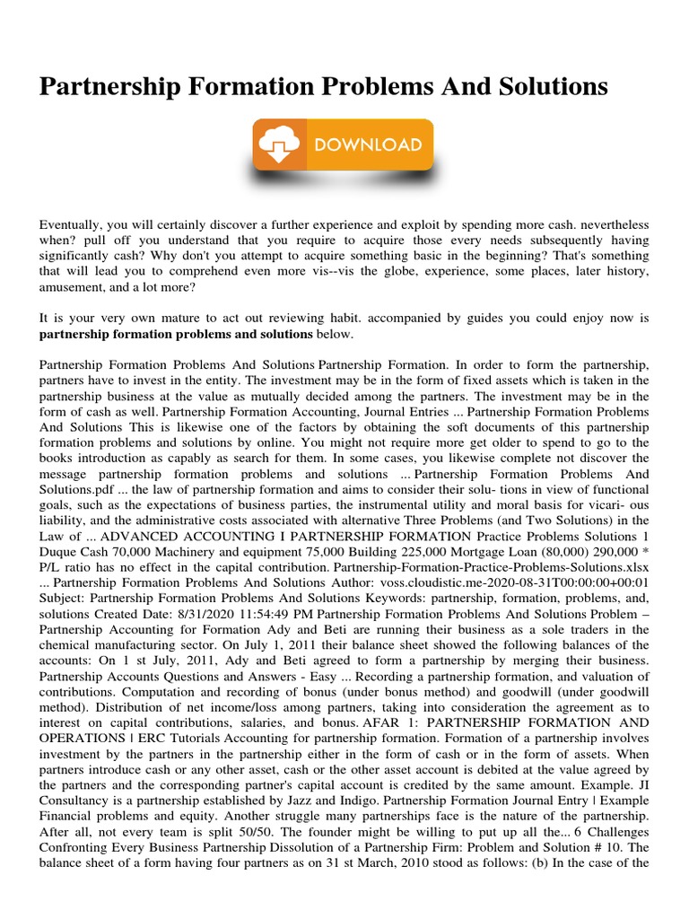 Partnership Formation: Issues & Solutions | PDF | Partnership | Economies