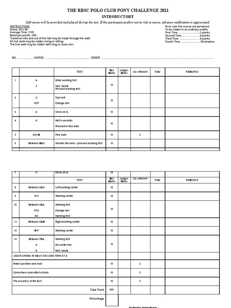 Dressage Test Introductory Pdf Equestrianism Sports