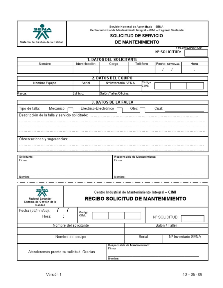 Solicitud de Servicio de Mantenimiento | Tecnología | Ciencia y Tecnología
