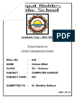 Class 12 - Computer Science Investigatory Project File On Library Management