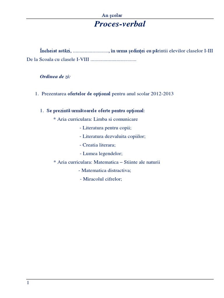Proces Verbal Alegere Optional | PDF