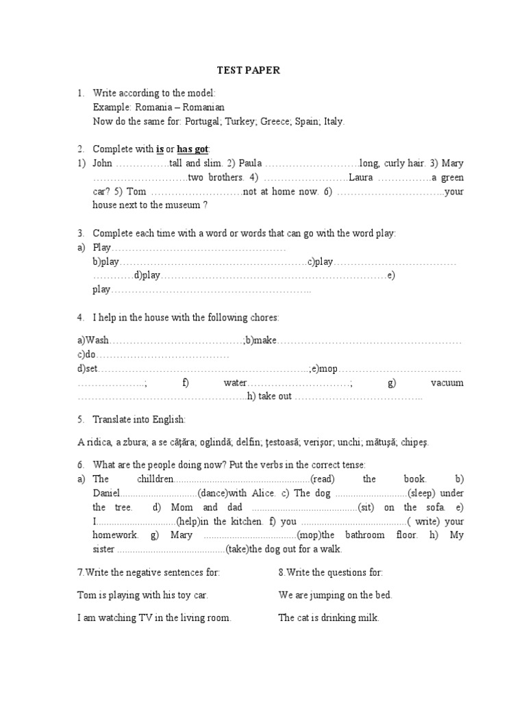 Test Unit 12 Clasa 4 | PDF