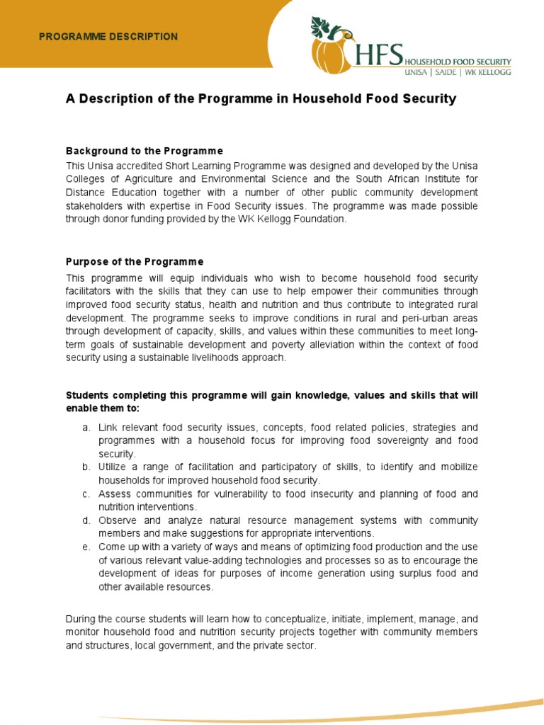 Household Food Security Training Program | PDF | Food Security ...
