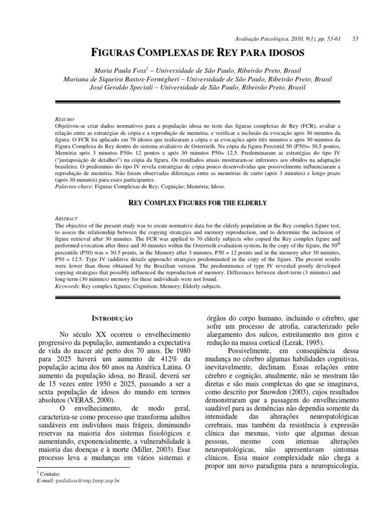 Normas do Teste de Figuras de Rey em Idosos | PDF | Coeficiente de ...