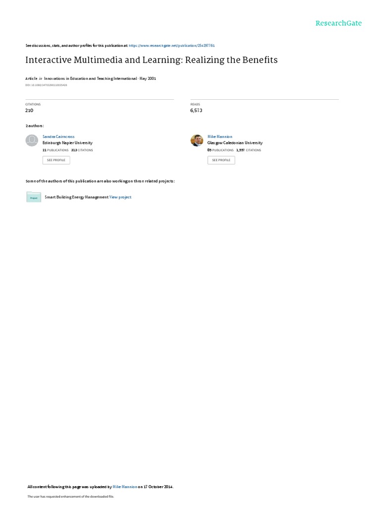 Interactive Multimedia And Learning Realizing The Pdf Learning