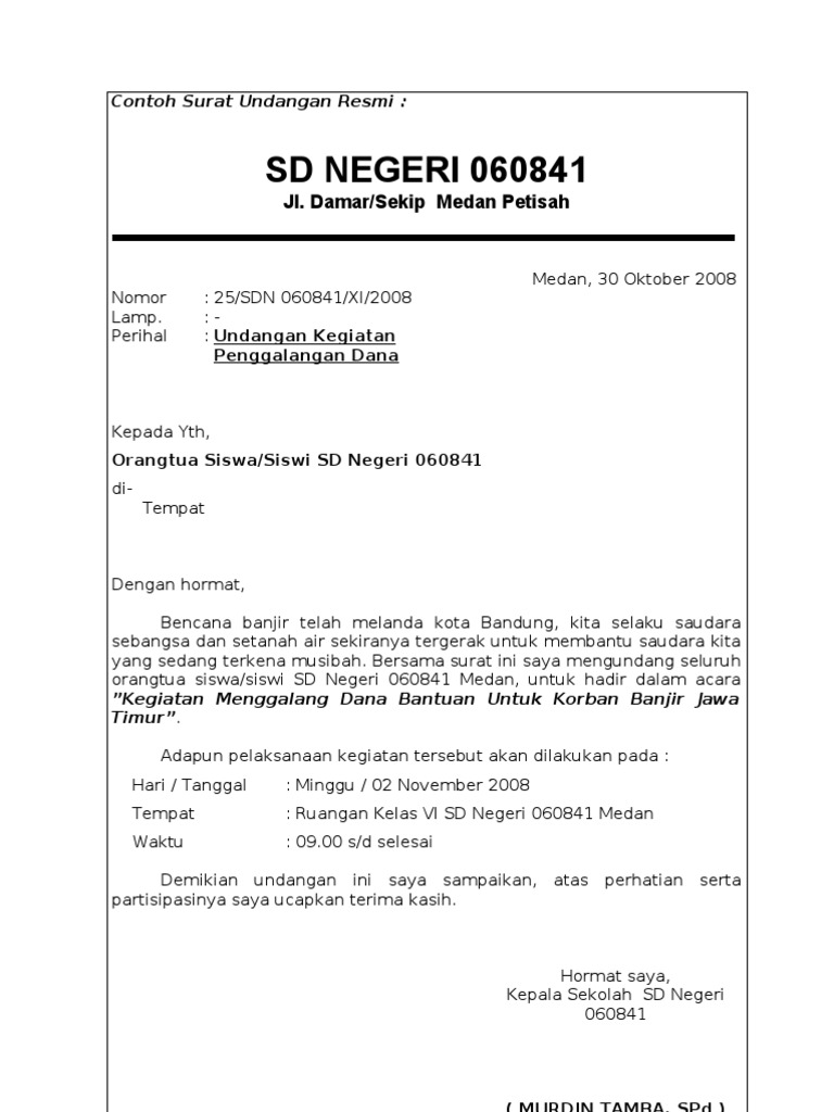 Contoh Surat Resmi Undangan Perpisahan Sekolah Kelas 6