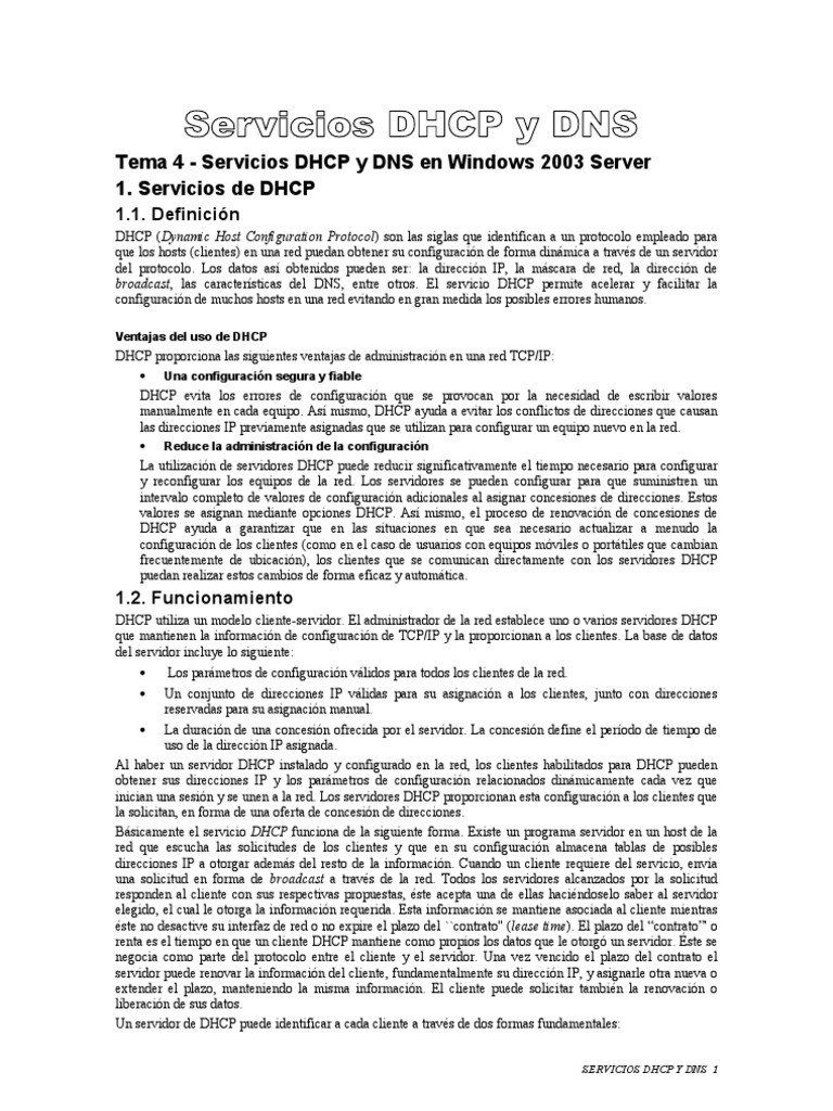Servicios DHCP en Windows Server 2003 | PDF | sistema de nombres de ...