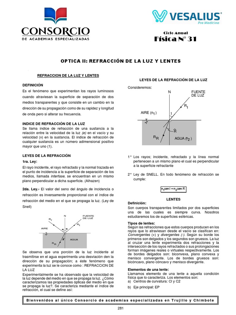 Refracción de la Luz y Lentes: Guía Completa | PDF | Refracción | Ligero